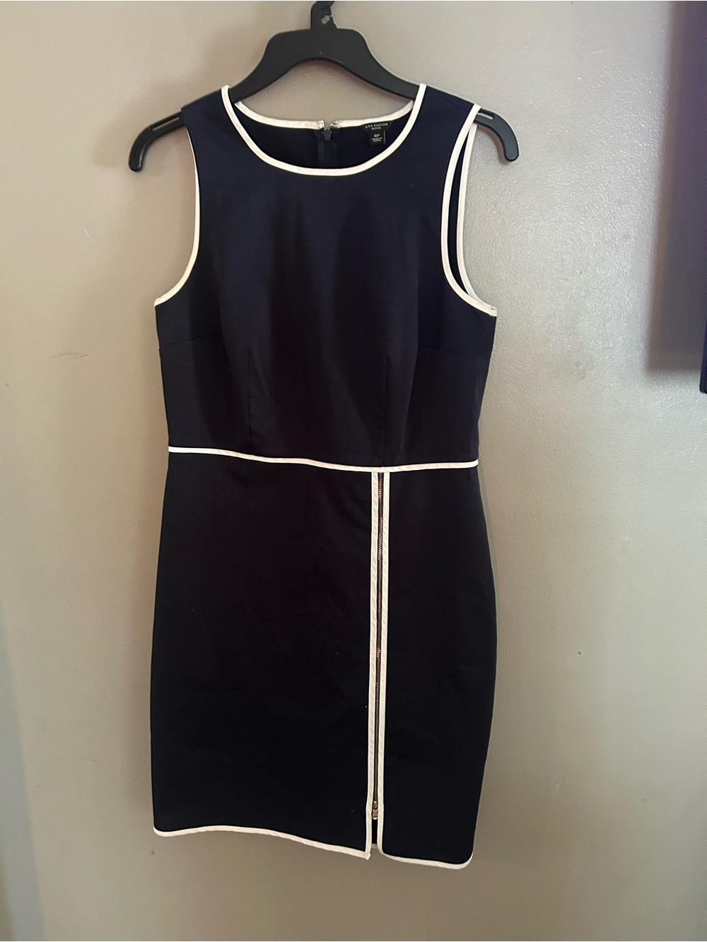 Ann Taylor Dress - navy with white trim zip front sleeveless - Picture 2 of 11